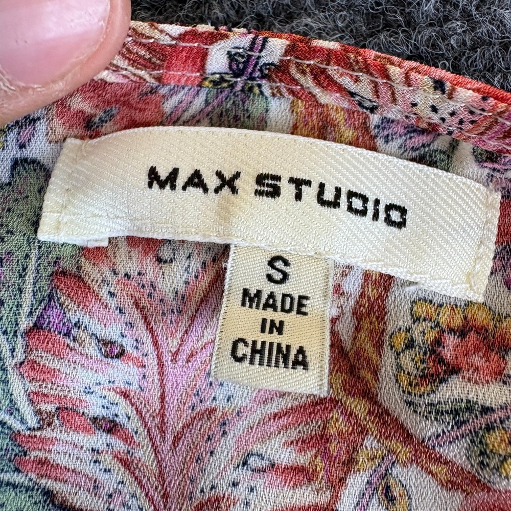 Max Studio Blouse Top Women S Multicolor Floral Smocked Tie Waist Flutter Sleeve - Picture 4 of 8